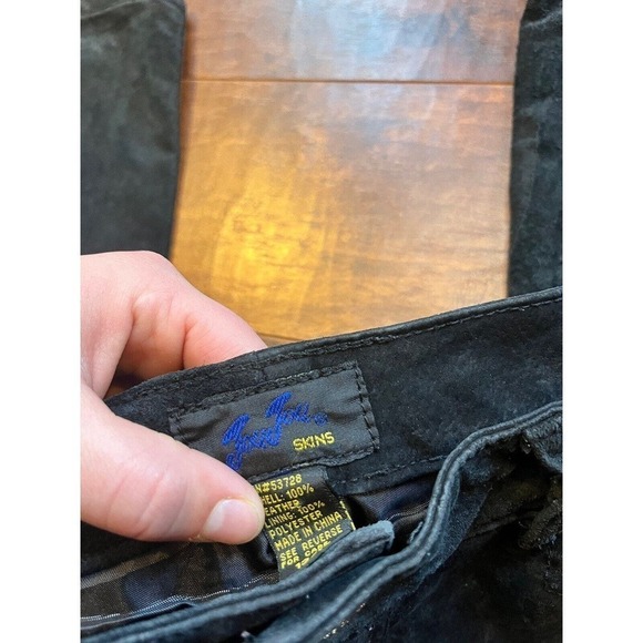 Vintage Jou Jou Skins Suede Leather Biker Y2K Slim Straight Pants Size 13/14 - Picture 3 of 13